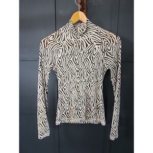 Nanuska Sheer Top, Long Sleeve with High Neck, Medium, Brown and Black